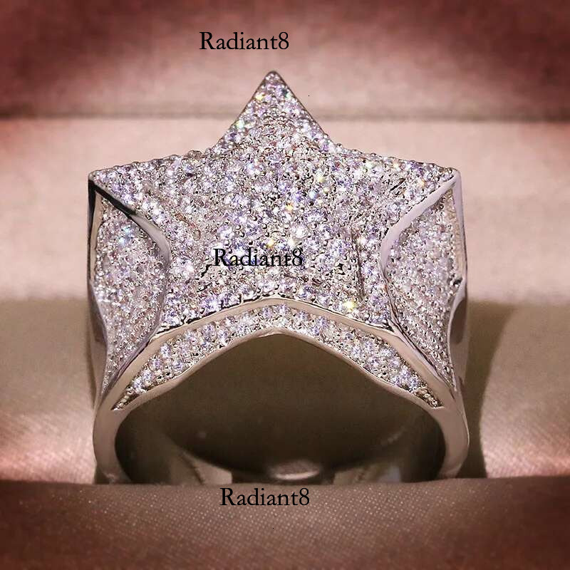 Sier Star Dia For Man/women Solid White /Yellow Gold Rings Shine Hiphop Jewlery Gifts