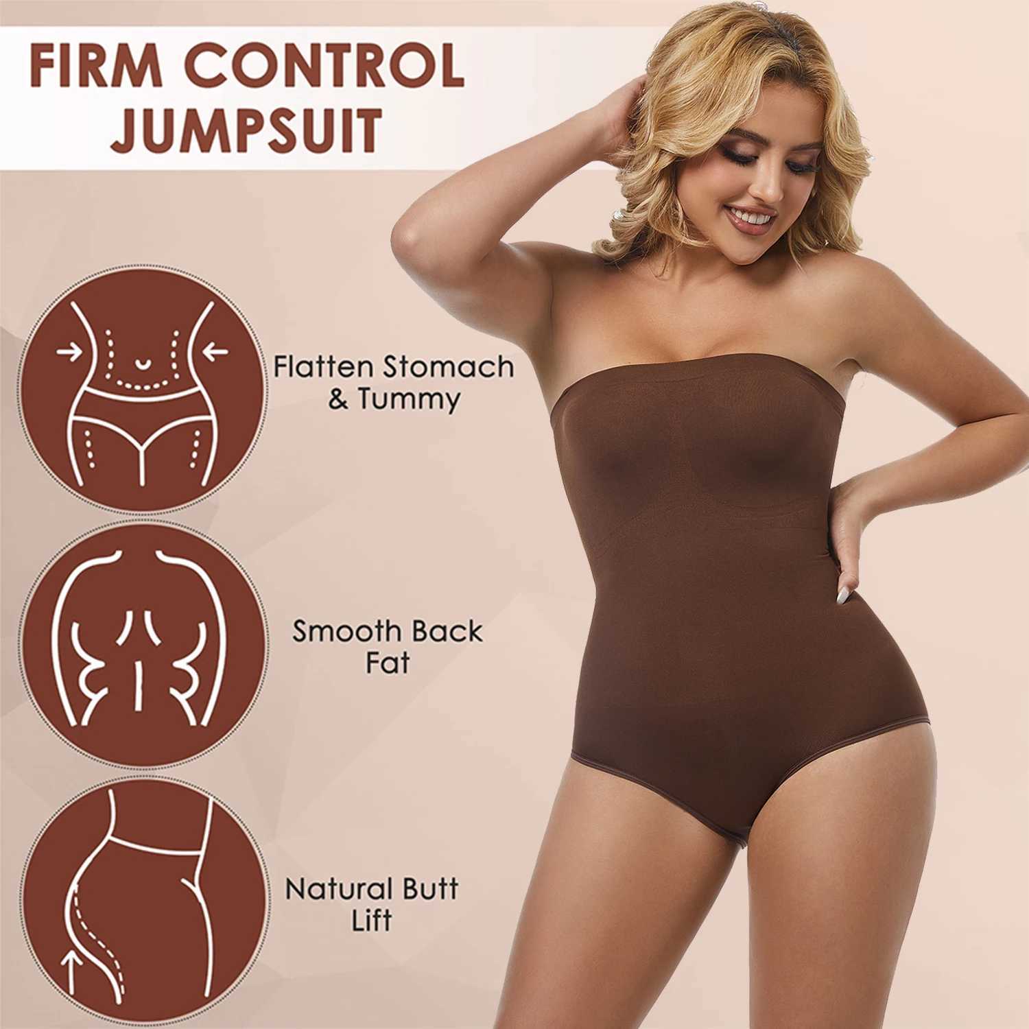 Womens Strapless Jumpsuit Shapewear New Sexy Briefs Bodysuit Butt Lifter Compression Waist Trainer Push Up Backless ShaperXJ250304