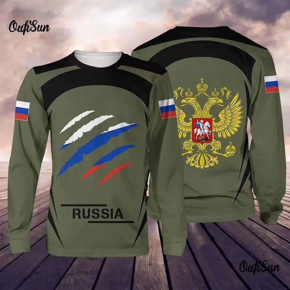 2025 New Autumn/Winter Long sleeved T-shirt Men's Street Russian Military Top