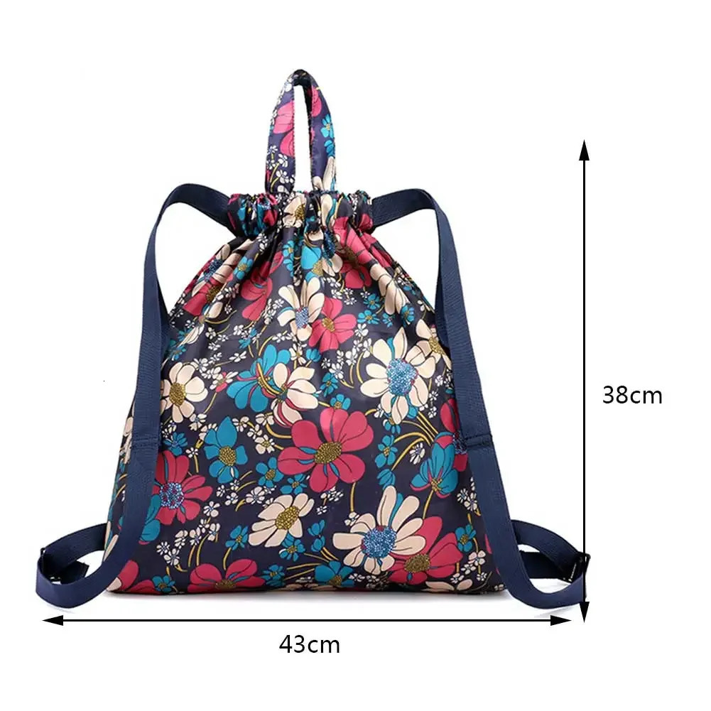 Ship from US Foldable Women Backpack Drawstring Shopping Bag Portable Waterproof Antitheft Large Capacity Ultralight Outdoor Sport Yoga 250304FBB