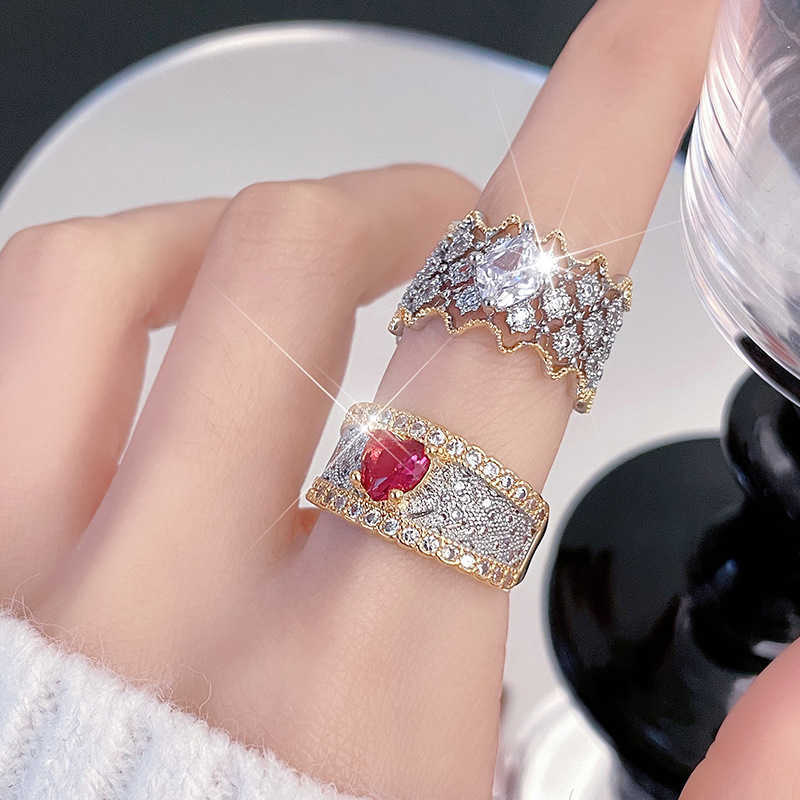 Couple Rings Italian Bratila Silk Weaving Craft Ring with Hollow Design Full Diamond Two tone Gold Ring H25303