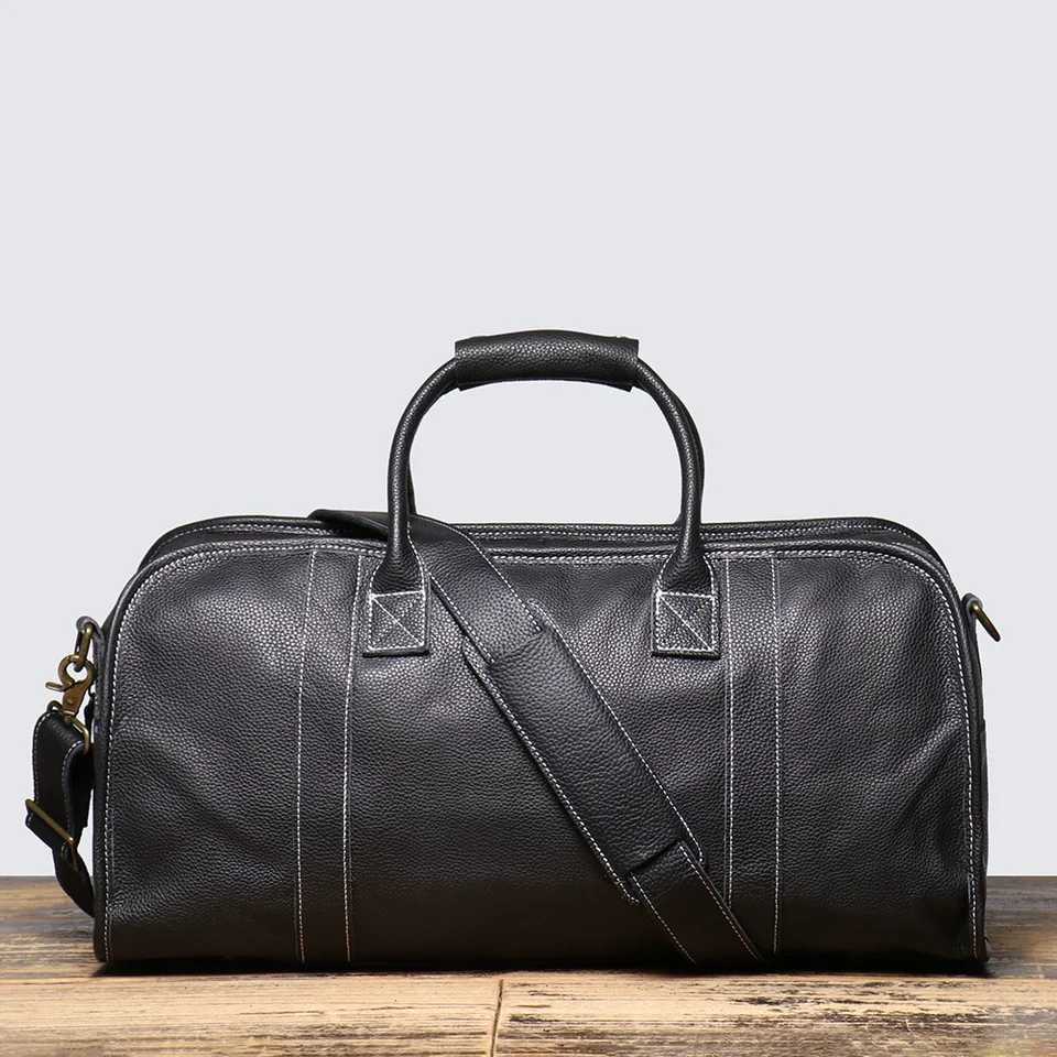 LUOKIR Mens Genuine Leather Handheld Travel Bag First Layer Cowhide Shoulder Crossbody Gym Bag Business Travel Luggage Bag Y250304