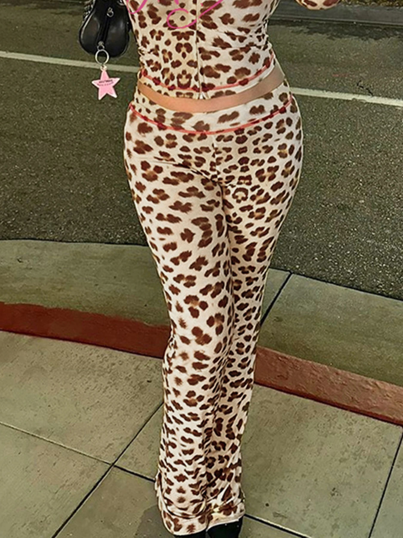 Cuteandpsycho Y2K Leopard Print Flare Pants Vintage Letter Aesthetic Chic Bottoms for Women Harajuku Casual 90s Fairycore Pants 250303