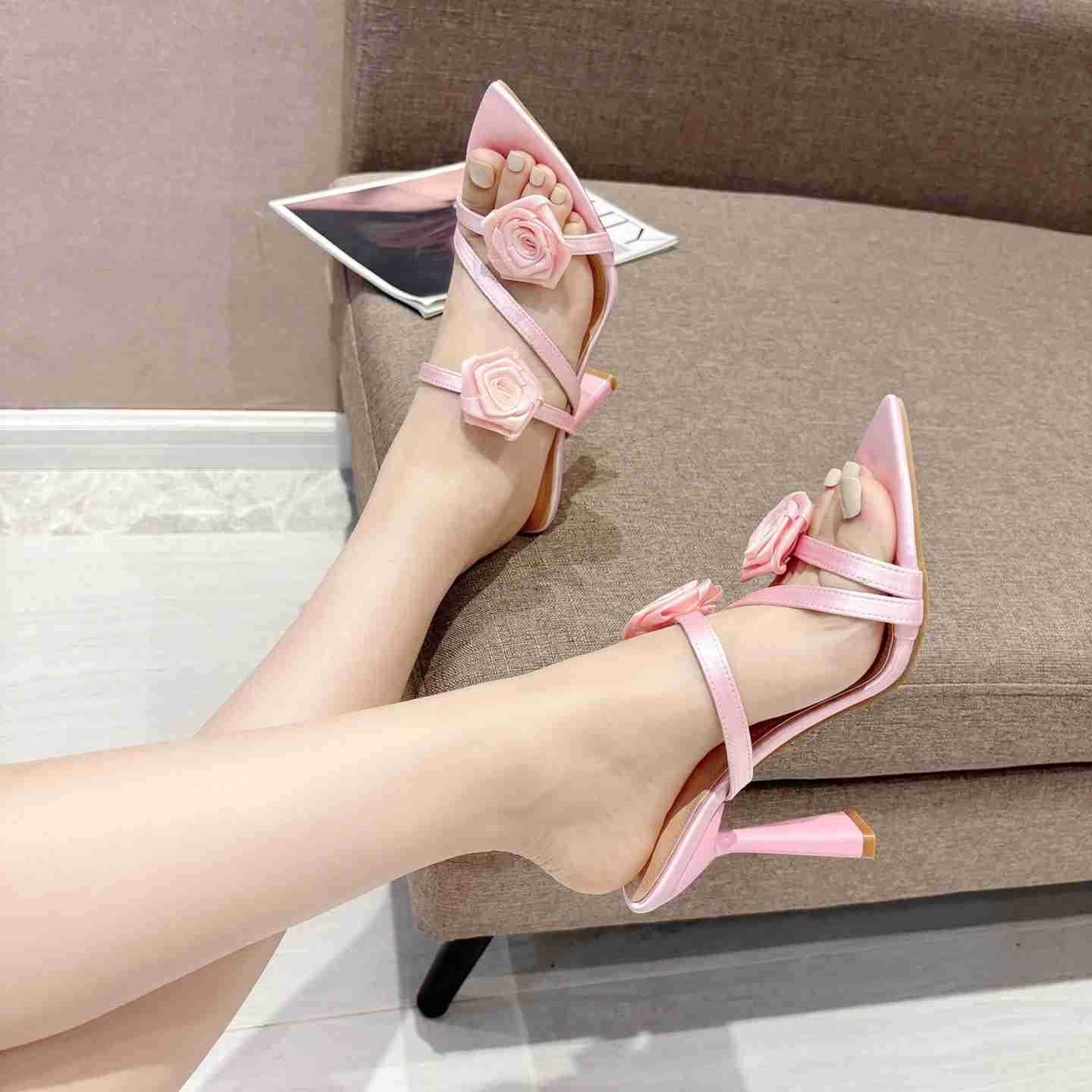 Aneikeh 2025 Summer New Fi Pointed Flower Sexy Sandals Stiletto High H Sexy Runway Slippers Wen Elegant Banquet Shoes Z250304