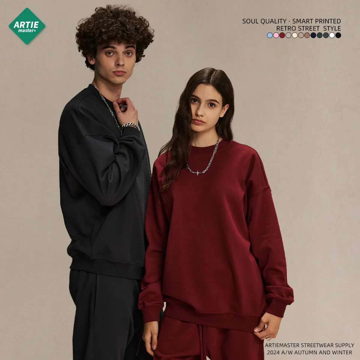 Men's New 430G Terry Sweater Street Trendy Brand Autumn Men's And Women's Round Neck