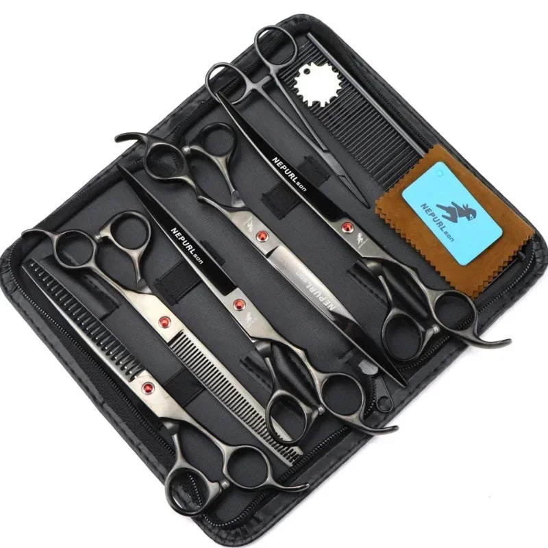 8 Inch Pet Scissors KitStraight Cut Thinning Scissors and Curved Scissor Fish Bone Shears Dog Grooming Scissors Set 250304