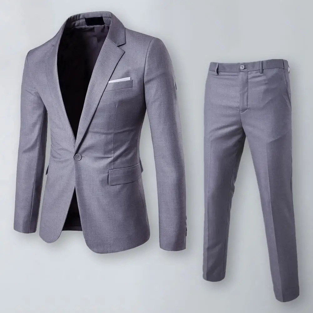 Suit Jacket Pants Set Stylish Mens Business Suit Set Lapel Single Button Coat Slim Fit Pants with Pockets Workwear for A 250303