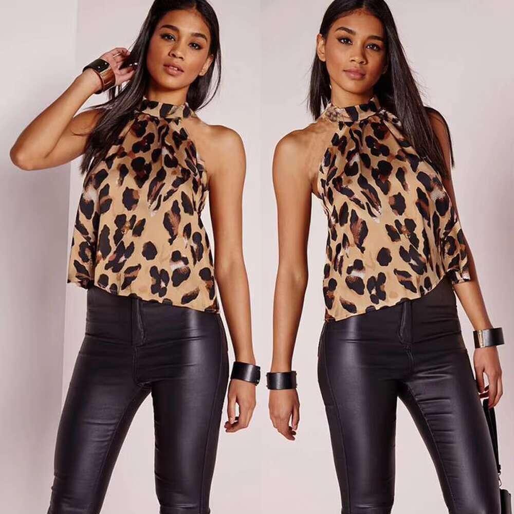 Off Shoulder Sexy Leopard Blouse Chiffon Women Halter Tops Summer 2012 Animal Print Casual Backless Sleeveless Shirts for summer