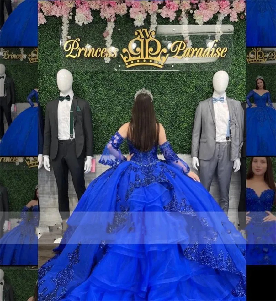 Sparkly Royal Blue Ball Gown Quinceanera Dresses 2025 Sequins Applique Sweet 16 Dress Birthday Party Vestidos De 15 Anos