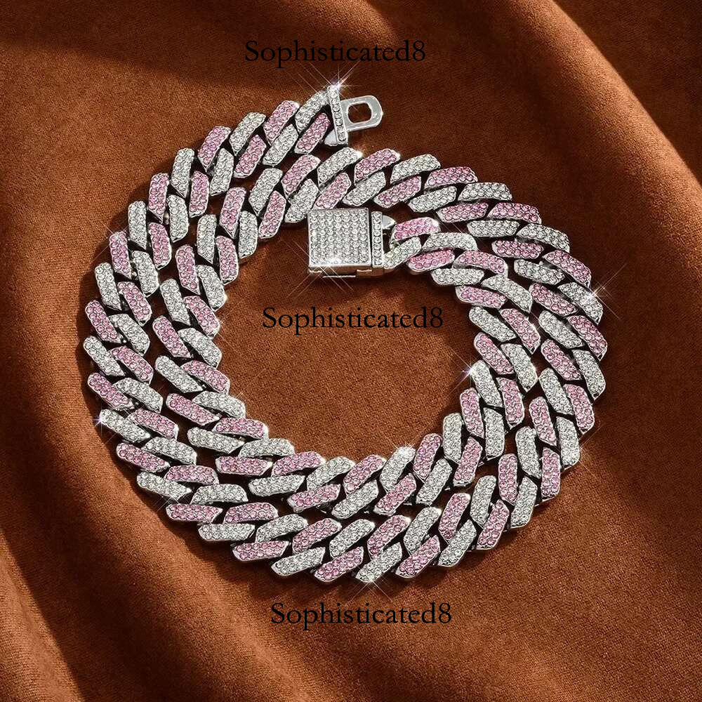 Box Buckle 15mm Strip Cuban Chain Explosive Fashion Light Full Dia Multicolor Men's Bracelet Necklace Accessories