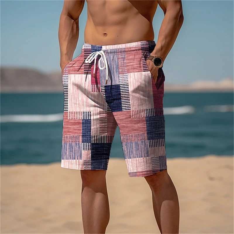 2024 Summer Hawaiian Beach Shorts Holiday Casual Colorful Plaid Print Sportswear Quick Drying Trunks Ice Shorts Hawaii SwimsuitT250304
