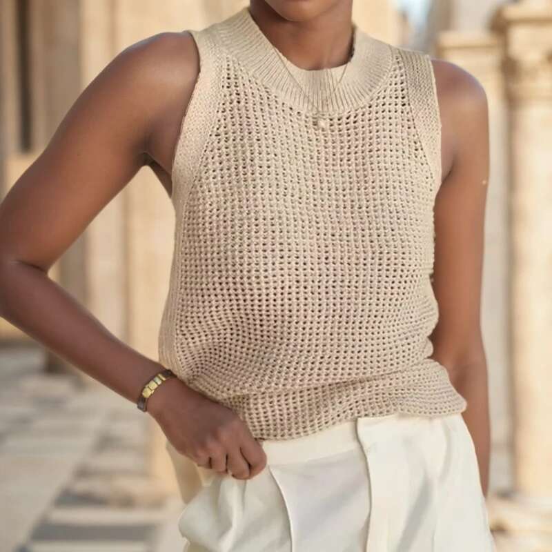 Knitted Tank Summer Top Hollow Out Sleeveless Camis Vest Women Thin Basic Ice Silk Camisoles Tanks Female 14810