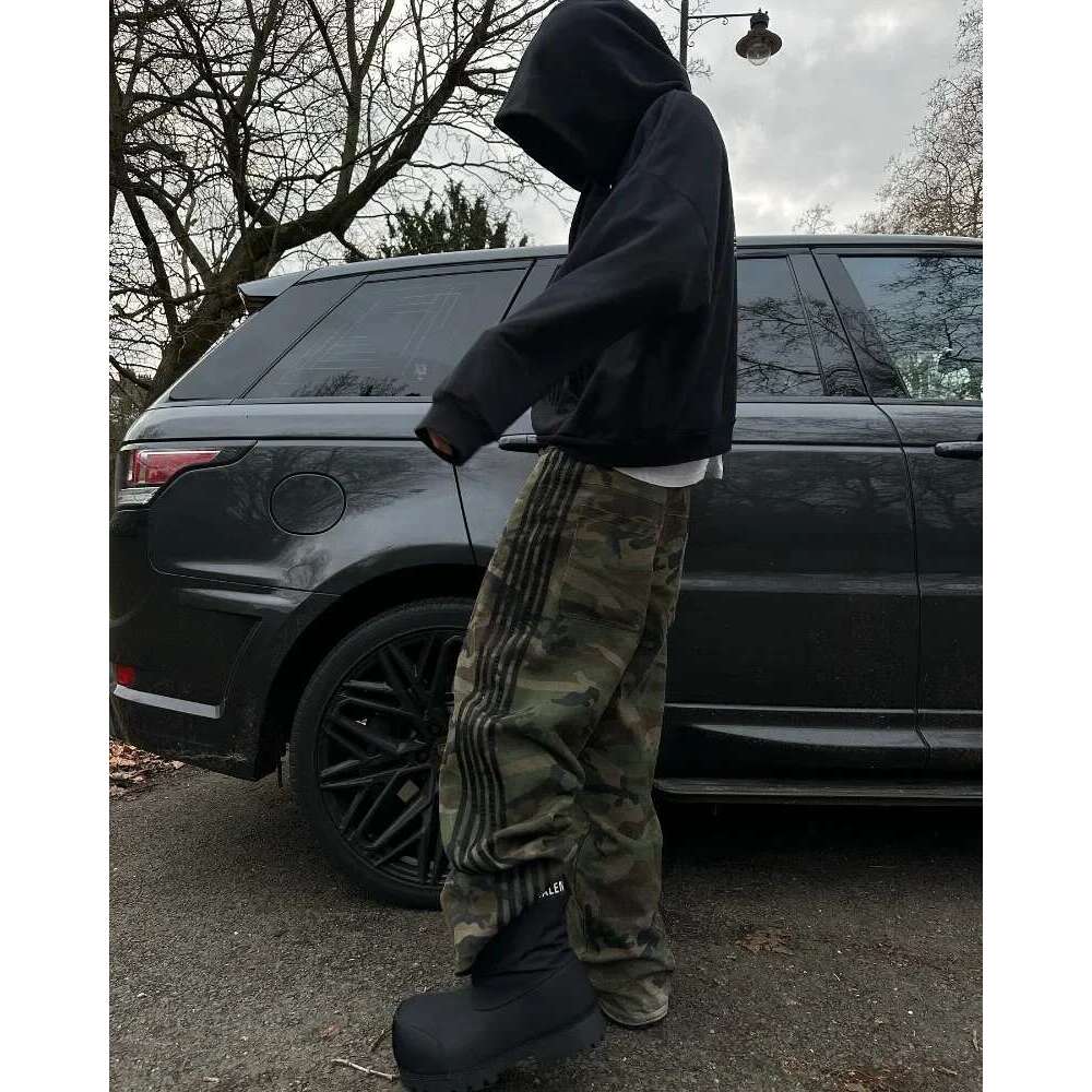 Haruku Fashion Loose Jeans Men Y2k 2025 New Striped Design Camouflage Wide Leg Gothic Retro Couple Casual Straight Pants