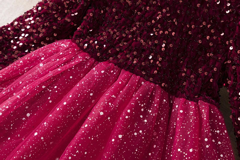 Sequin Girls Princess Party Dresses for 38 Yrs Kids Birthday Wedding Evening Prom Gown Spring Fall Long Sleeve Childrens Dress 250303