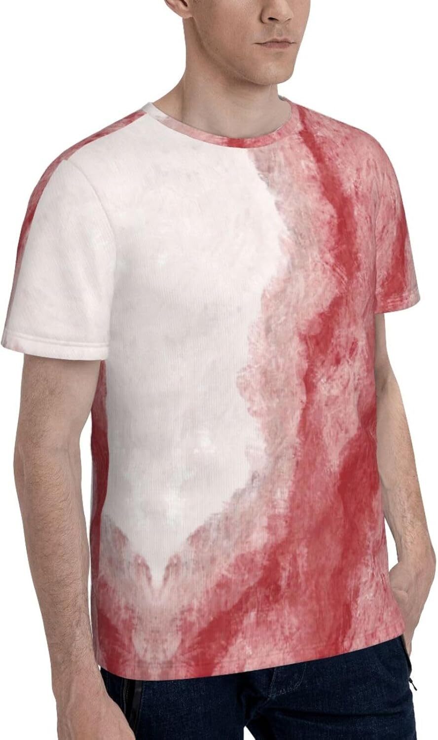 Mens T shirt Gradient Red Trendy 3D Graphic Tee - Abstract Pink White Print Soft Comfort Casual Summer Crew Neck T-Shirt Tops tee Casual tops summer c