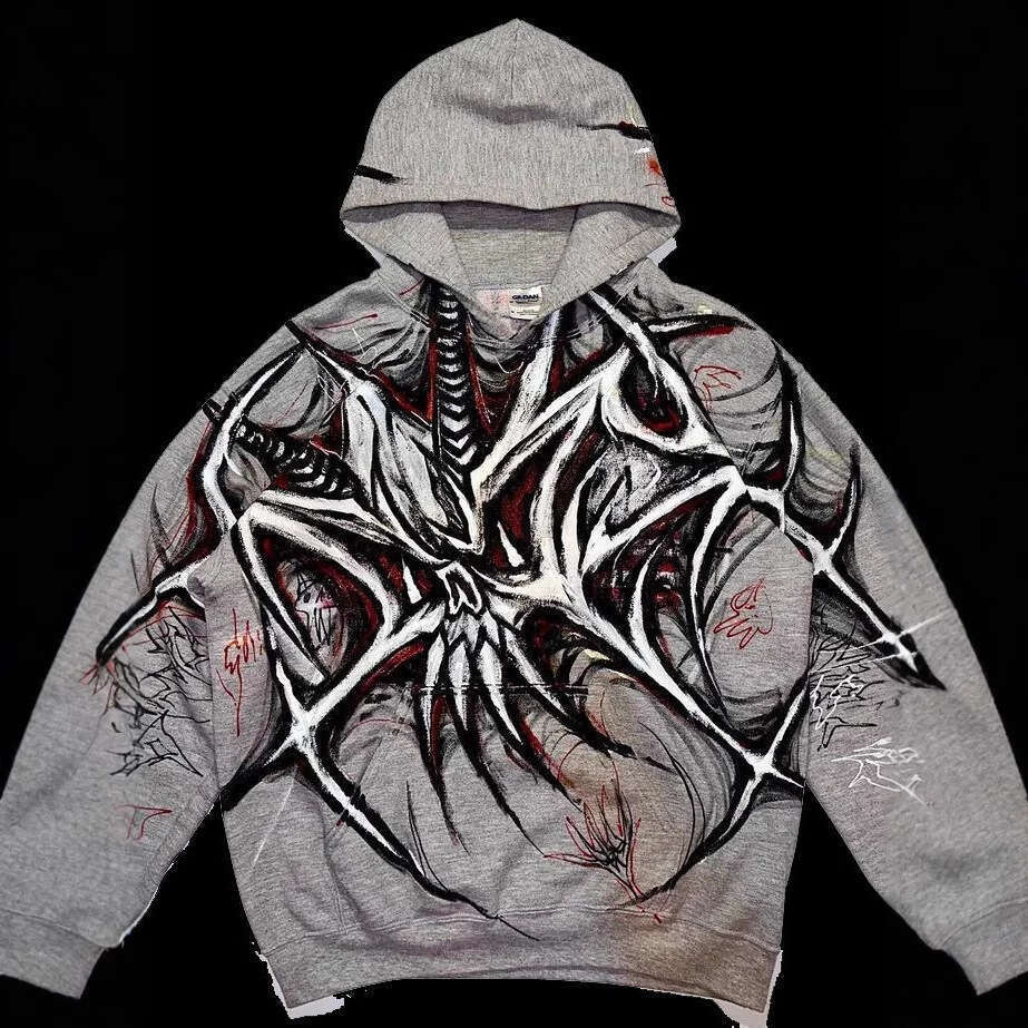 Ins Dark Gothic 3D Printed Long Sleeve Hoodie Loose Trendy High Street Jacket for Men