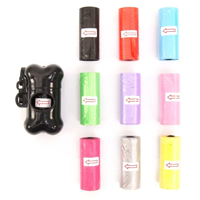 Pet Poop Bags Disposable Dog Waste Bags Bulk Poop Bags with Leash Clip and Bone Bag Dispenser 5Roll(75Pcs) Bags with Paw Prints
