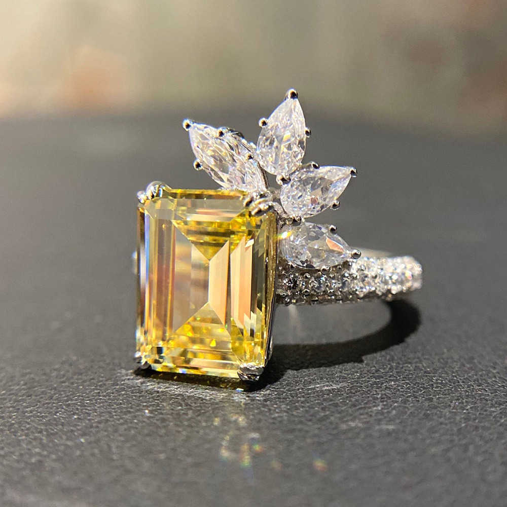 Couple Rings Temperament Princess Square Diamond Zircon Ring Style Yellow Diamond Flower Womens Ring Super Flash Fashion Lace Ring F1557 H25303