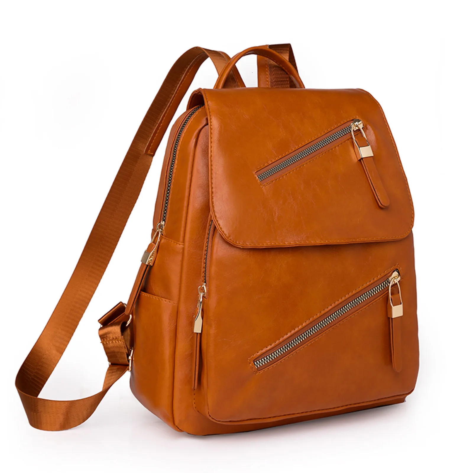 Ship from US Womens Multi functional Backpack Fashion Solid Color Leather Zipper Large Capacity Adjustable Shoulder Straps Mochilas 250304FBB