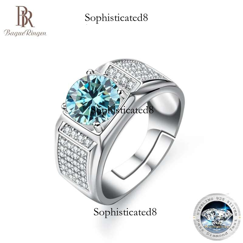 Bague Ringen Real Moissanite For Men Sterg Sier 2 Round Brilliant Dias Engagement Ring Male Wedding Jewelry