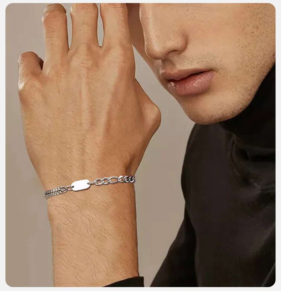Vnox A-Z Initial Bracelets Men Women, Never Fade Figaro Chain, Double Layered Box k Chain Bracelets, Name Gift for Him