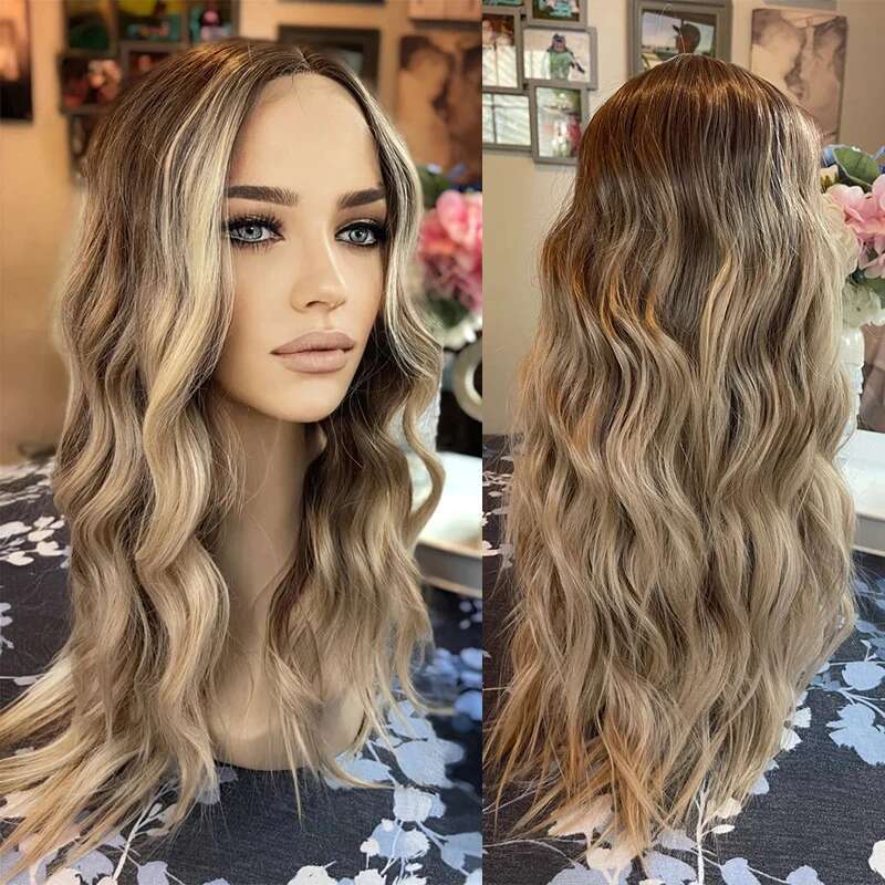 Money Piece Blonde Highlighted Lowlights Front Soft Synthetic Lace Wig Loose Wavy Heat Safe Fibre Cosplay Daily Use