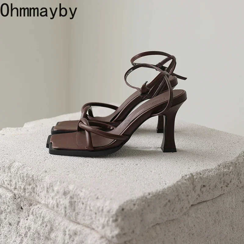 2025 Summer Narrow Band Heel Sandals Wen Thick Heel 7 CM Ankle Strap Fi Square Toe Ladies Dress Sandalias Wens shoes Z250304
