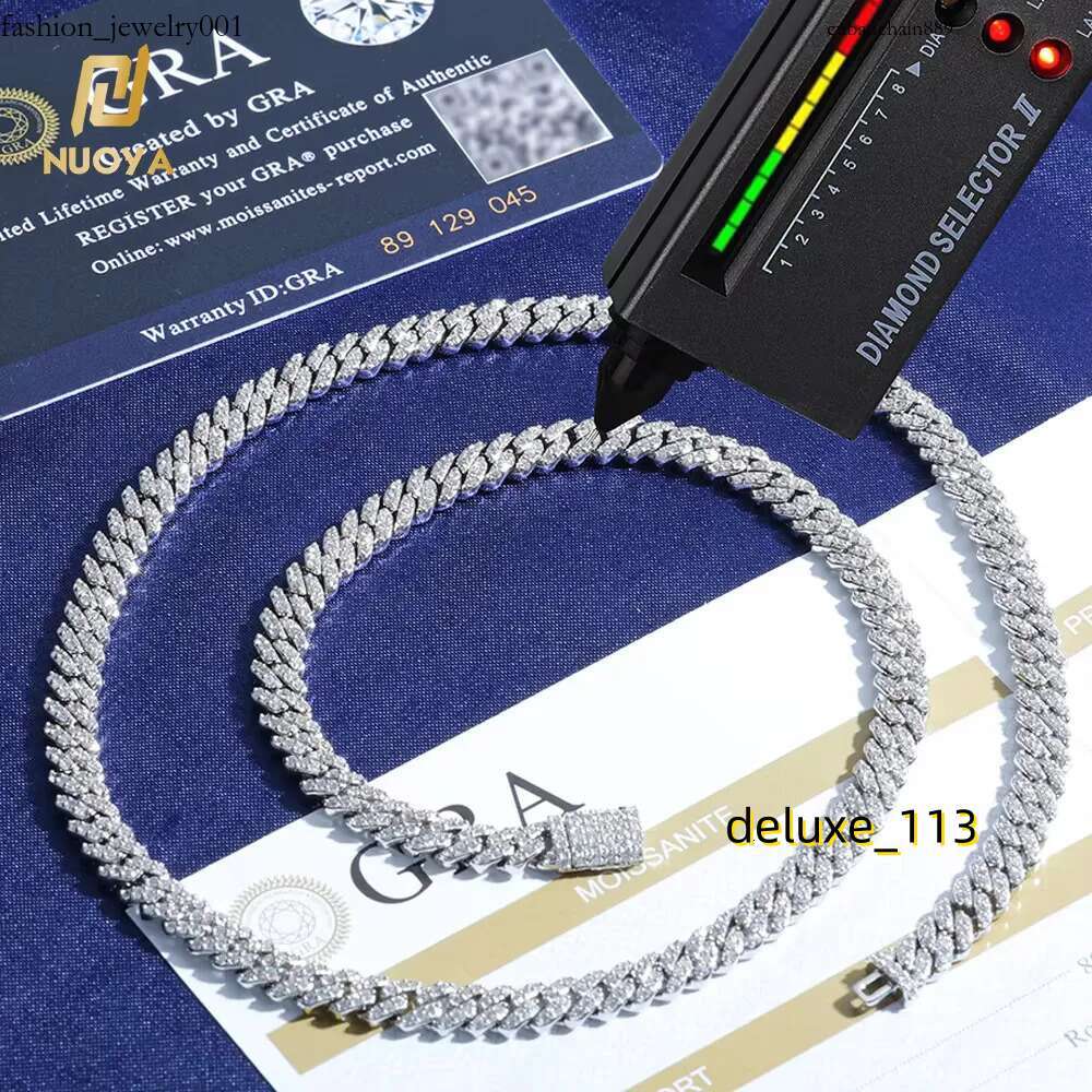 6mm NUOYA Hight Quality 6MM VVS Moissanite k Hip Hop Jewelry Women White Gold Sier Cuban Chain Necklace For Gift