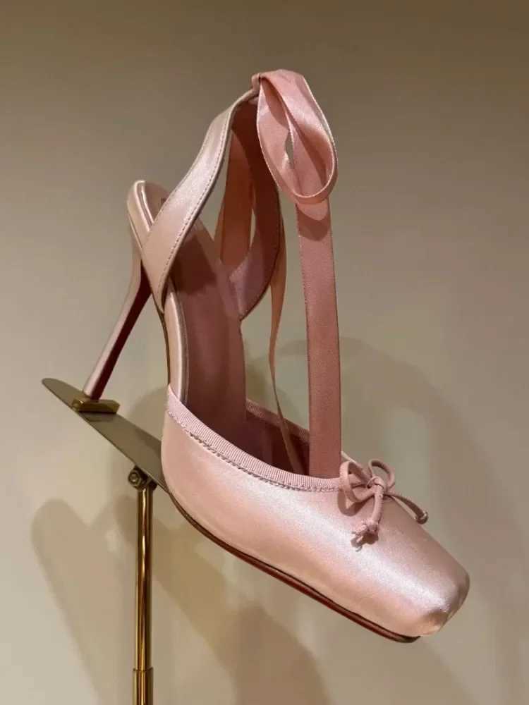 2025 Wens New Summer Square Satin High Heel Sandals with Ankle Strap Fashionable Party and Banquet Ballet High H Z250303