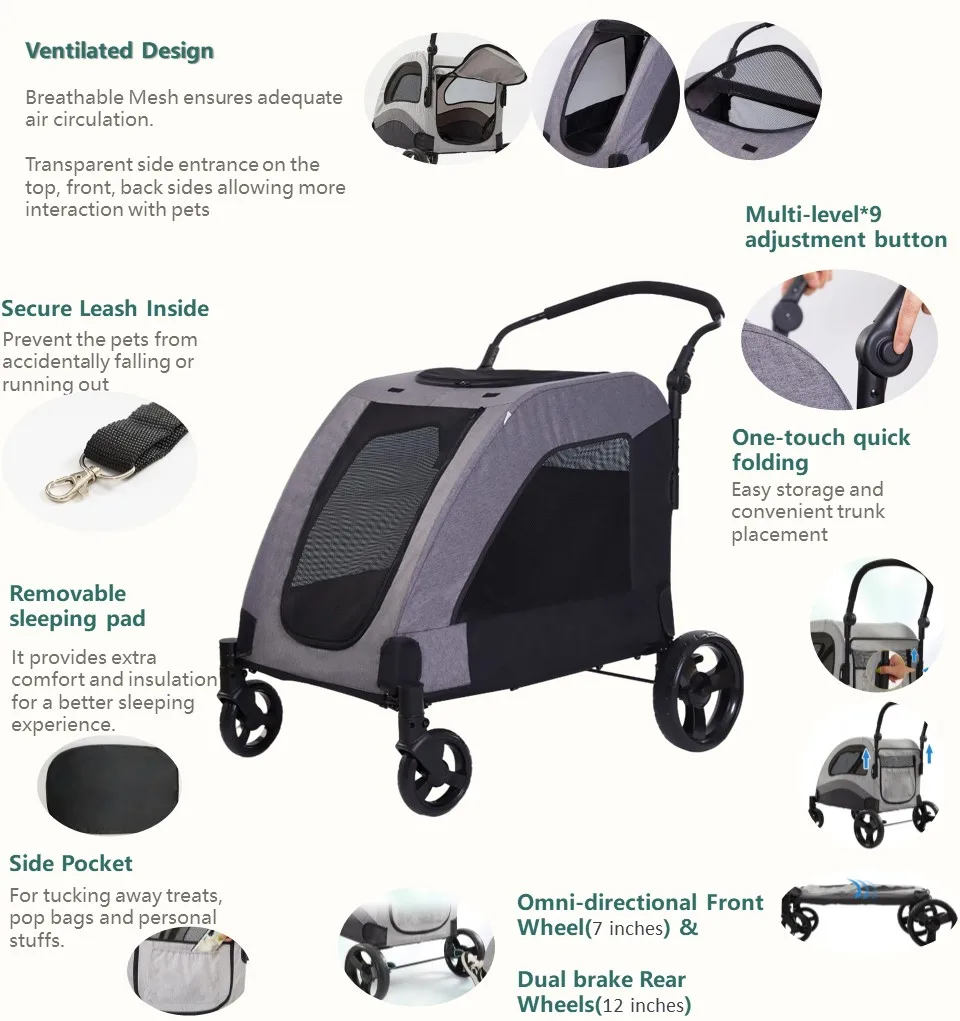 Premium Dog Stroller for large dogs, Extra Large Pet Stroller for Medium Dogs Foldable, Easy assemble Dog Wagon