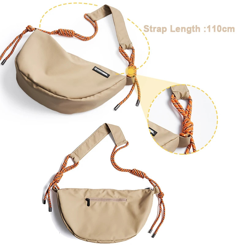 Premium Waterproof Men Cross Body Bag Tassels Taping Women Moon Bag 12.9 inch iPad Zipper Ultralight Hobo Sling Bag for Men 250303