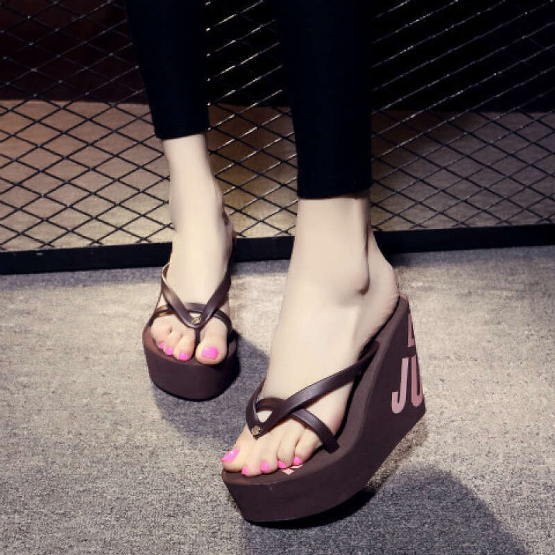 Lady Slippers Shoes Flat Slides On A Wedge Platform Rubber Flip ps Hawaiian PU Fabric Rome Super High-Heeled Shoe
