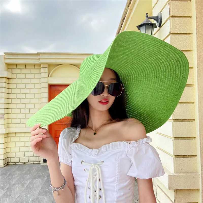 Simple Large Foldable 25cm Wide Brim Floppy Str Hat For Women Girl Uv Protection Sun Hat Female Holiday Beach Panama Shade CXJ250304
