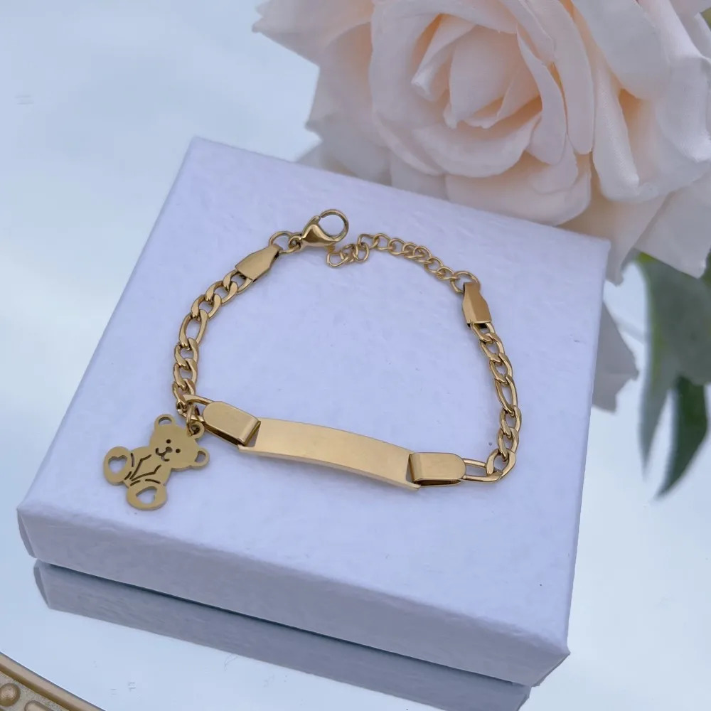 DUOYING Custom Teddy Bear Bracelet Engrave Names Personalized Pendant Charms Chain Bangles Stainless Steel For Kids Jewelry Gift 250304