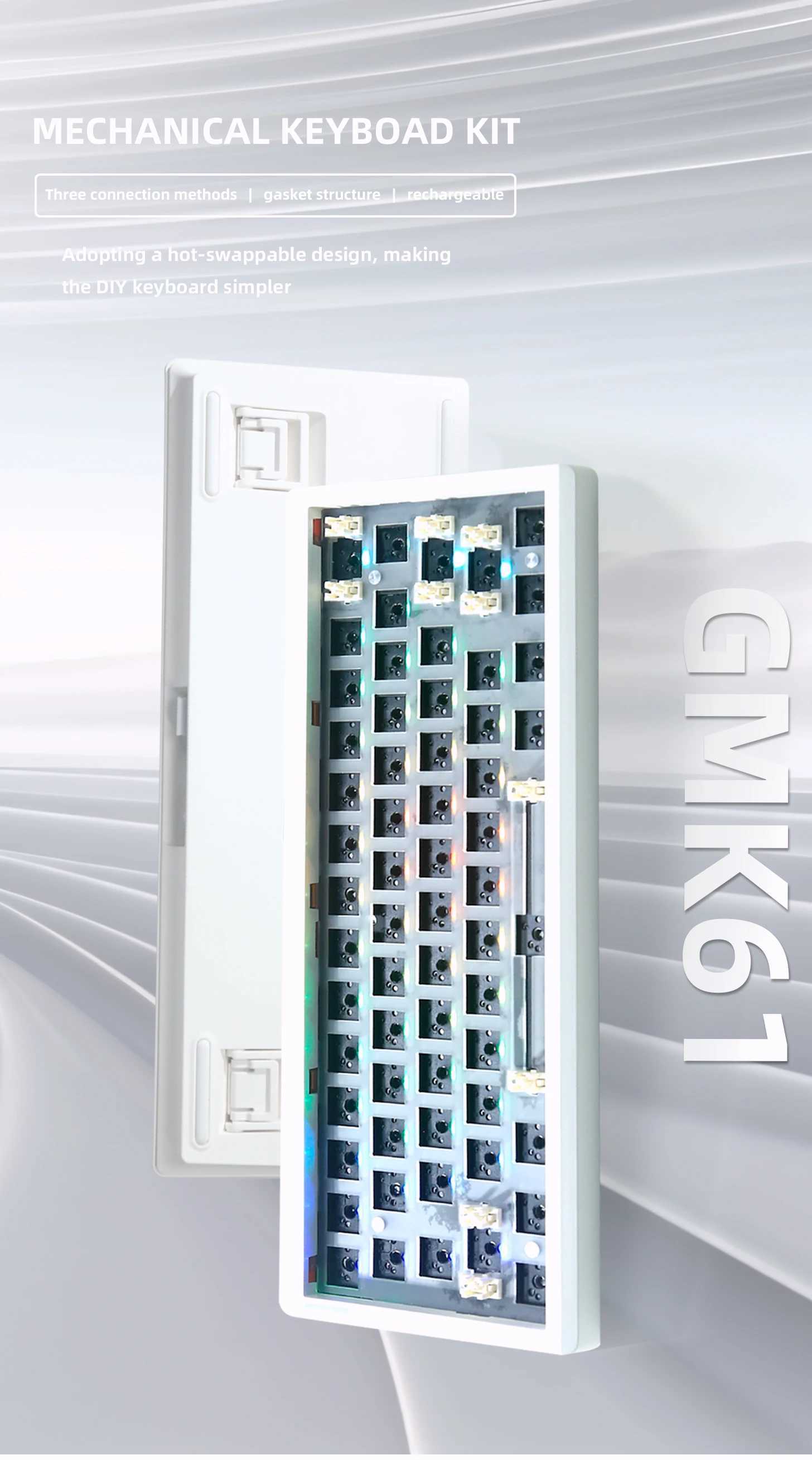 ZUOYA Gmk61 Mechanical Keyboard Kit Hot-swappable 3-mod 2.4G Wireless RGB Backlit Gasket Structure Keyboard Z250304