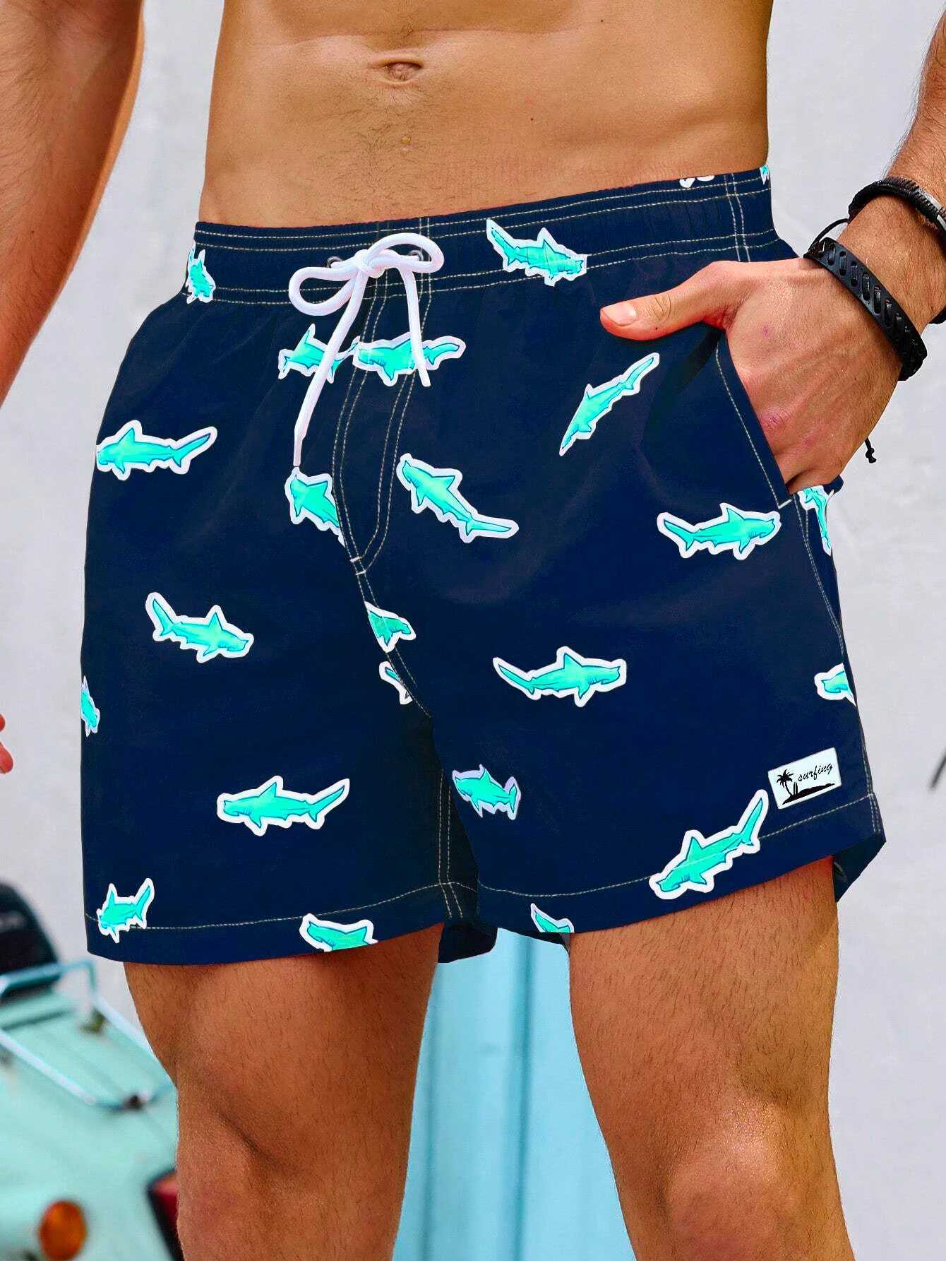 Summer New Mens Shorts Swimming Pants Drawstring Retro Fashion Print Holiday Beach Holiday Hawaiian Micro Elastic ShortsT250304