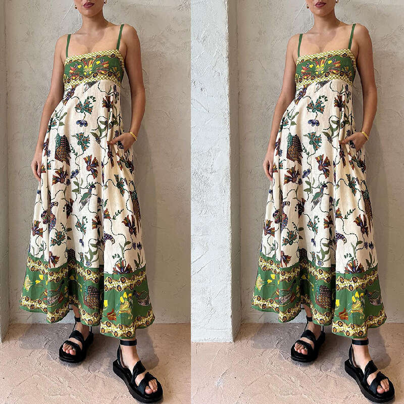 2025 summer suspender cotton and en printed sleeveless sexy dress for women with versatile temperament in 2025, new trendy clothing ins