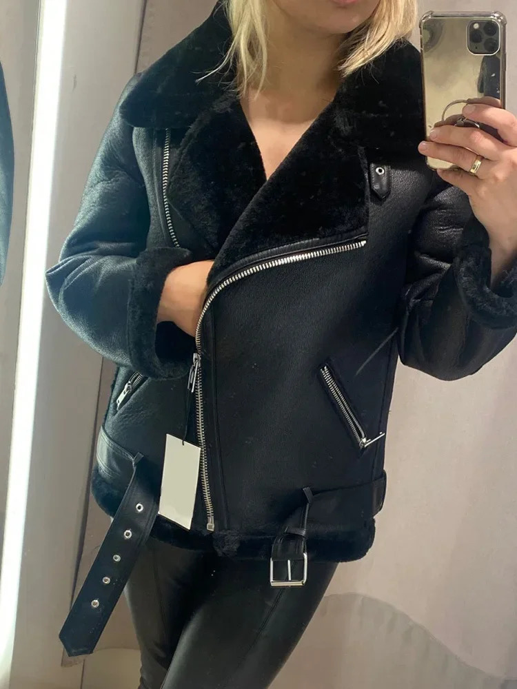Spring Coat Thickness Faux Leather Fur Sheepskin Female Jacket Outwear Womens 250226