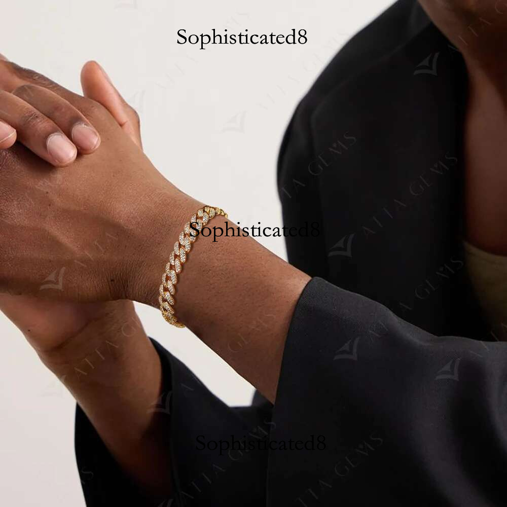 ATTAGEMS DVVS1 Full Moissanite Cuba Chain for Man Women Sterg Sier Gold Plated Hip Hop Tennis Bracelet Fine Jewelry