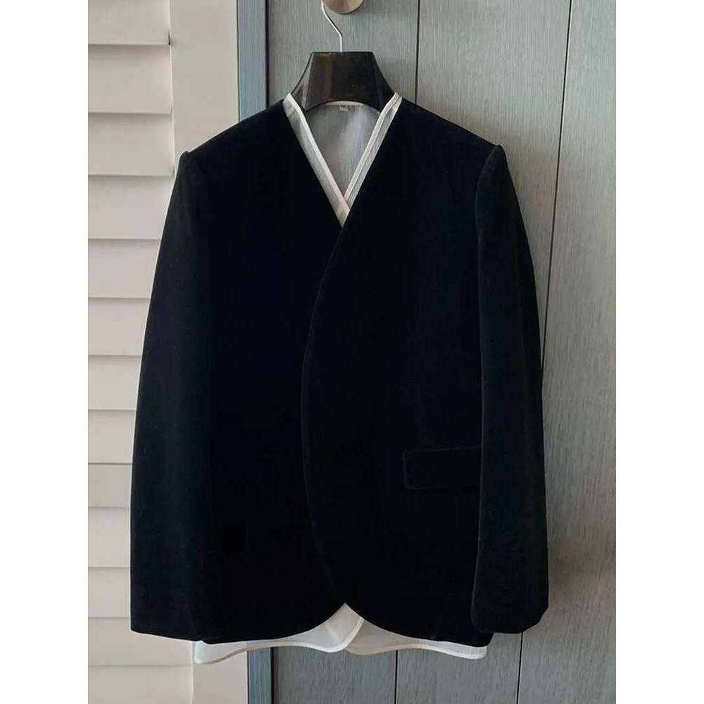 Fashion Women's Fake 2 Pcs Set Blazer Spliced Lightweight Sheer Ing Vintage Veet Suit Jackets Summer 2024 New 7Ab4301