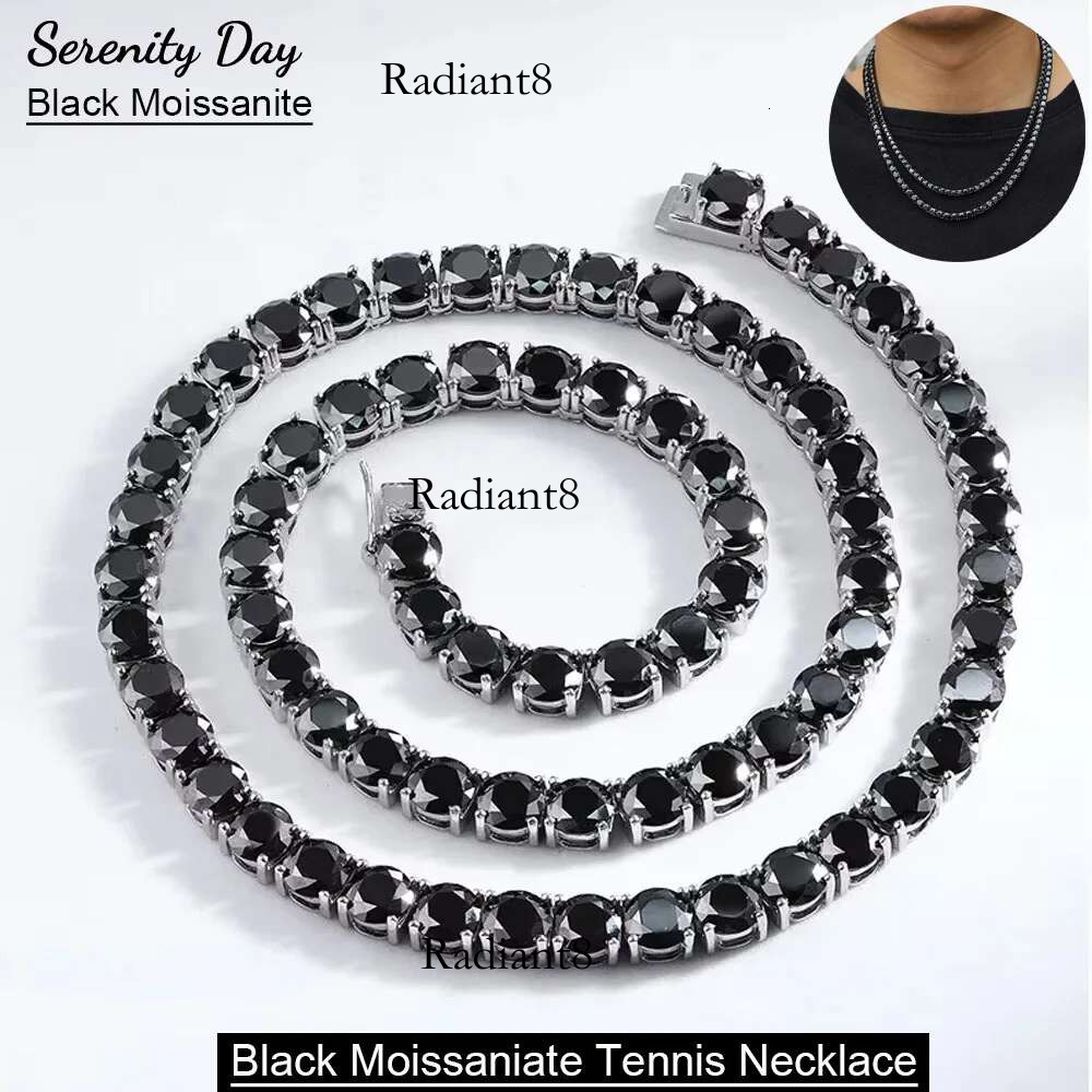 Serenity Black Moissanite Tennis Necklace for Women Men Anniversary Gift S Sterg Sier Neck Chain Plated Fine Jewelry
