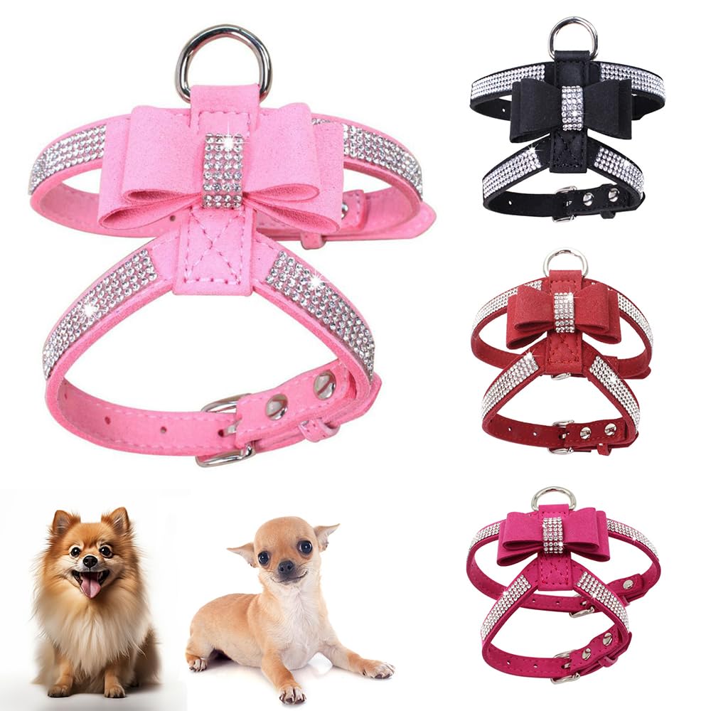 Bling Dog Harness for Girls,Rhinestone Cat Vest Harnesses with Bow Tie Puppy Kitty Cute Fancy Sparkling Pretty Crystal Diamond for Small Pet Yorkie Ch