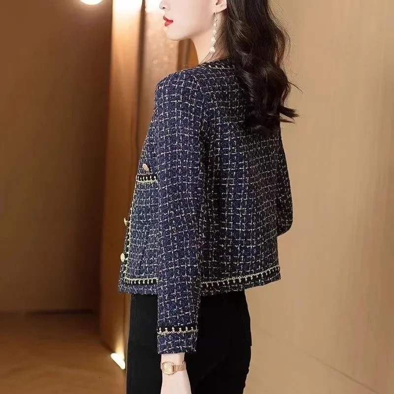 Womens Jacket 2024 Spring Autumn Tweed Coat Women Short Korean Fashion Elegant Female Woolen Tops Outerwear 250225