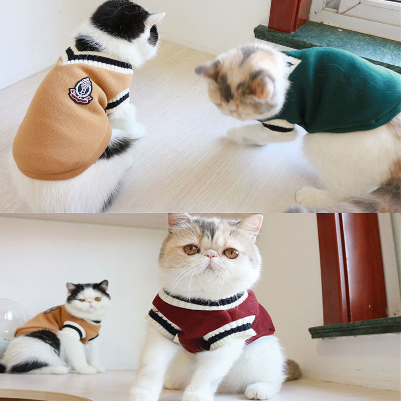 Pet Cat Solid Costume Autumn Winter Christmas Sweater College Style Dog Clothes Kitten Puppy Vest Clothes Kitty Jacket Outfits
