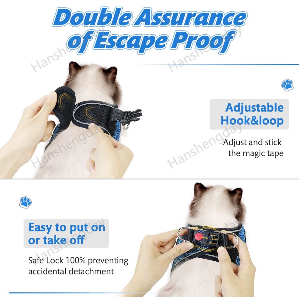 Cat Harness and Leash Set,Escape Proof Kitten Vest for Walking,Adjustable Soft Mesh Harness,Easy Control with Reflective Strips