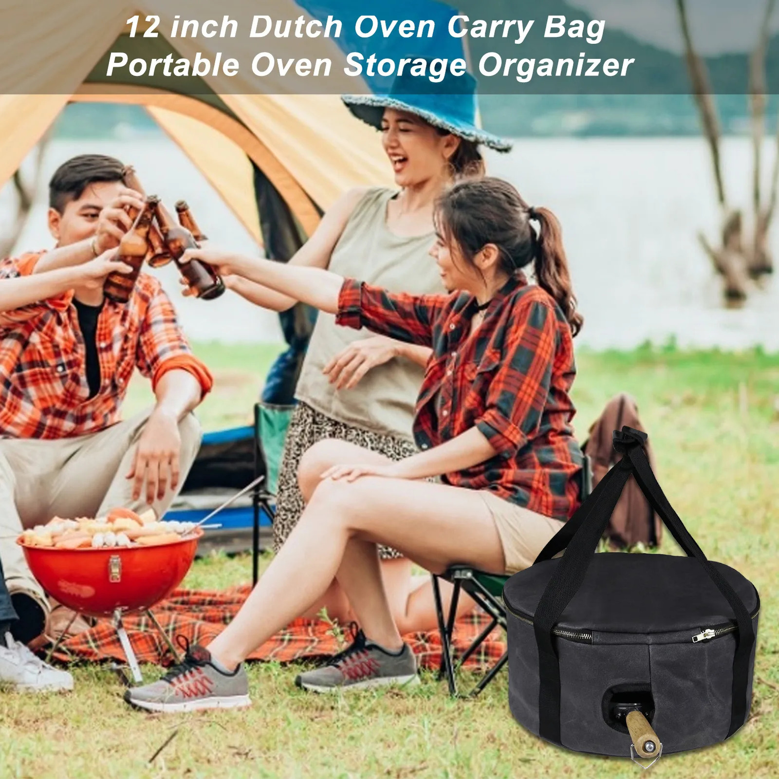 Ship from US 1417X709 Multifunctional Dutch Oven Canvas Storage Pouch Bags Cooking Utensils Organizer for Outdoor Activities BBQ 250304FBB