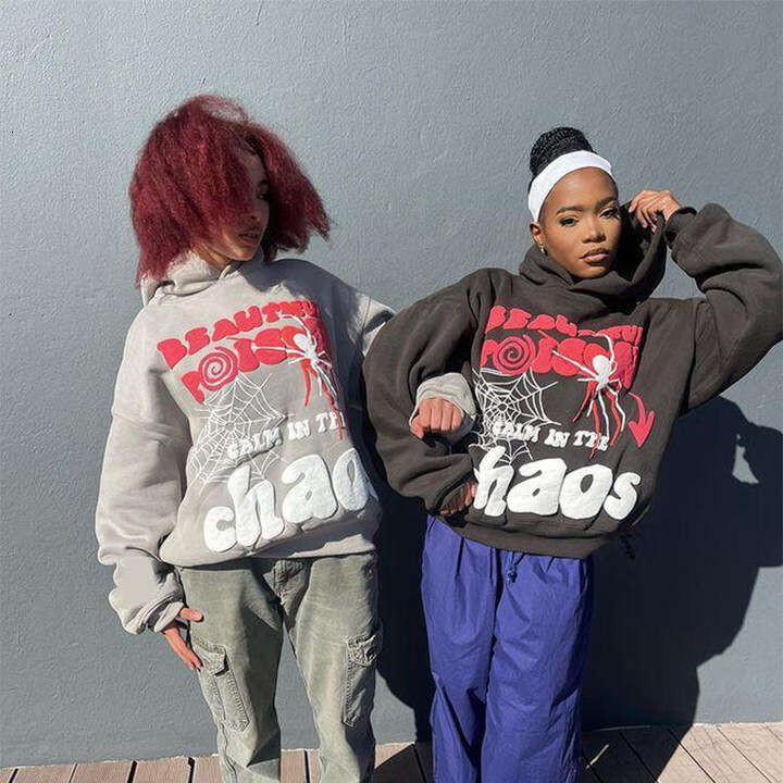 2025 Hip Hop Alphabet Spider Web Printed Hoodie Autumn/Winter Personalized Long Sleeve Men's and Women's Sweatshirt Trend