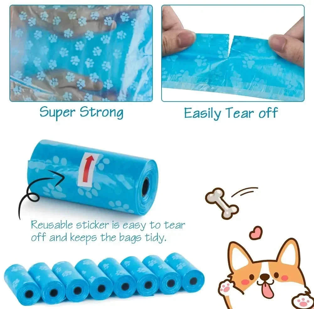 Pet Poop Bags Disposable Dog Waste Bags Bulk Poop Bags with Leash Clip and Bone Bag Dispenser 5Roll(75Pcs) Bags with Paw Prints