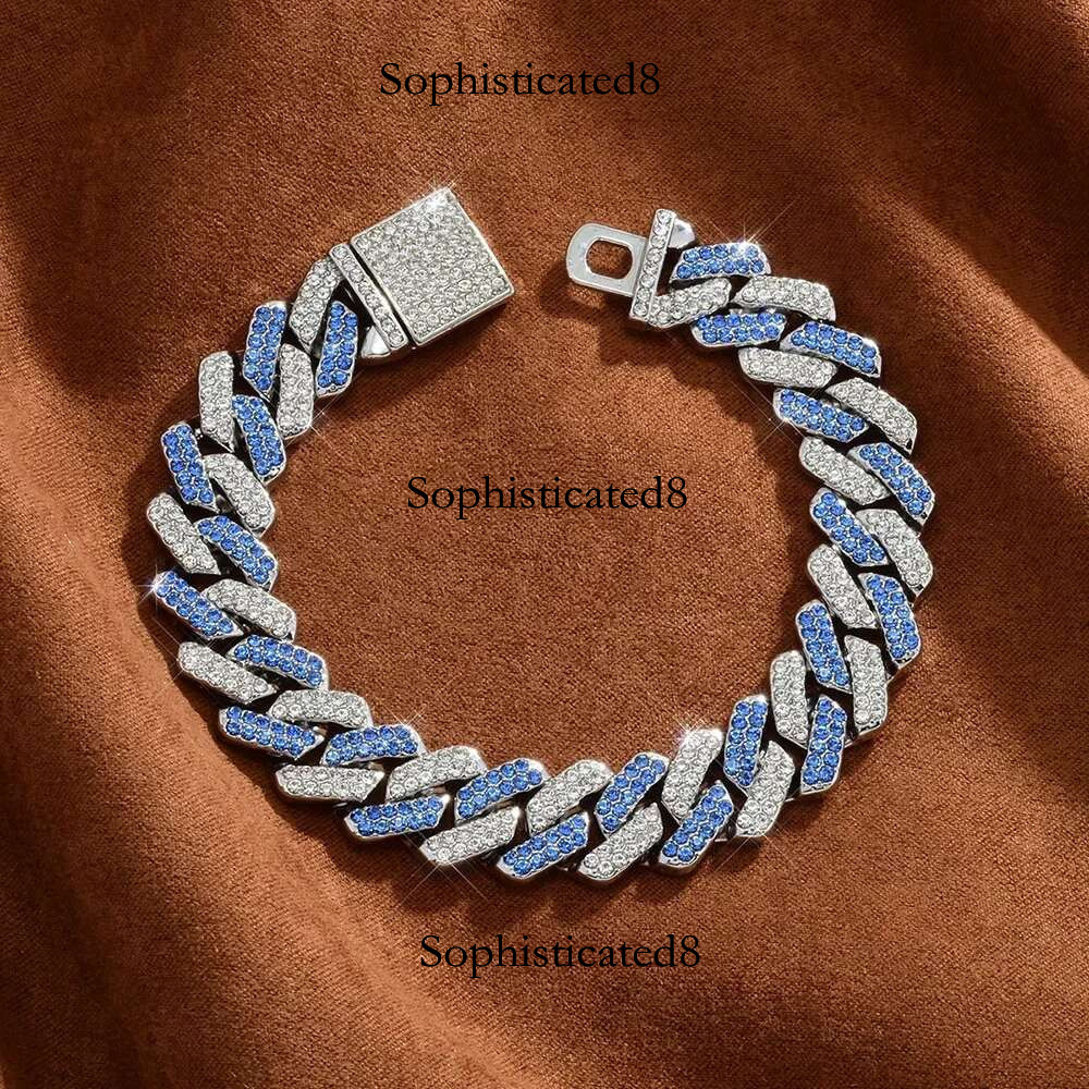 Box Buckle 15mm Strip Cuban Chain Explosive Fashion Light Full Dia Multicolor Men's Bracelet Necklace Accessories