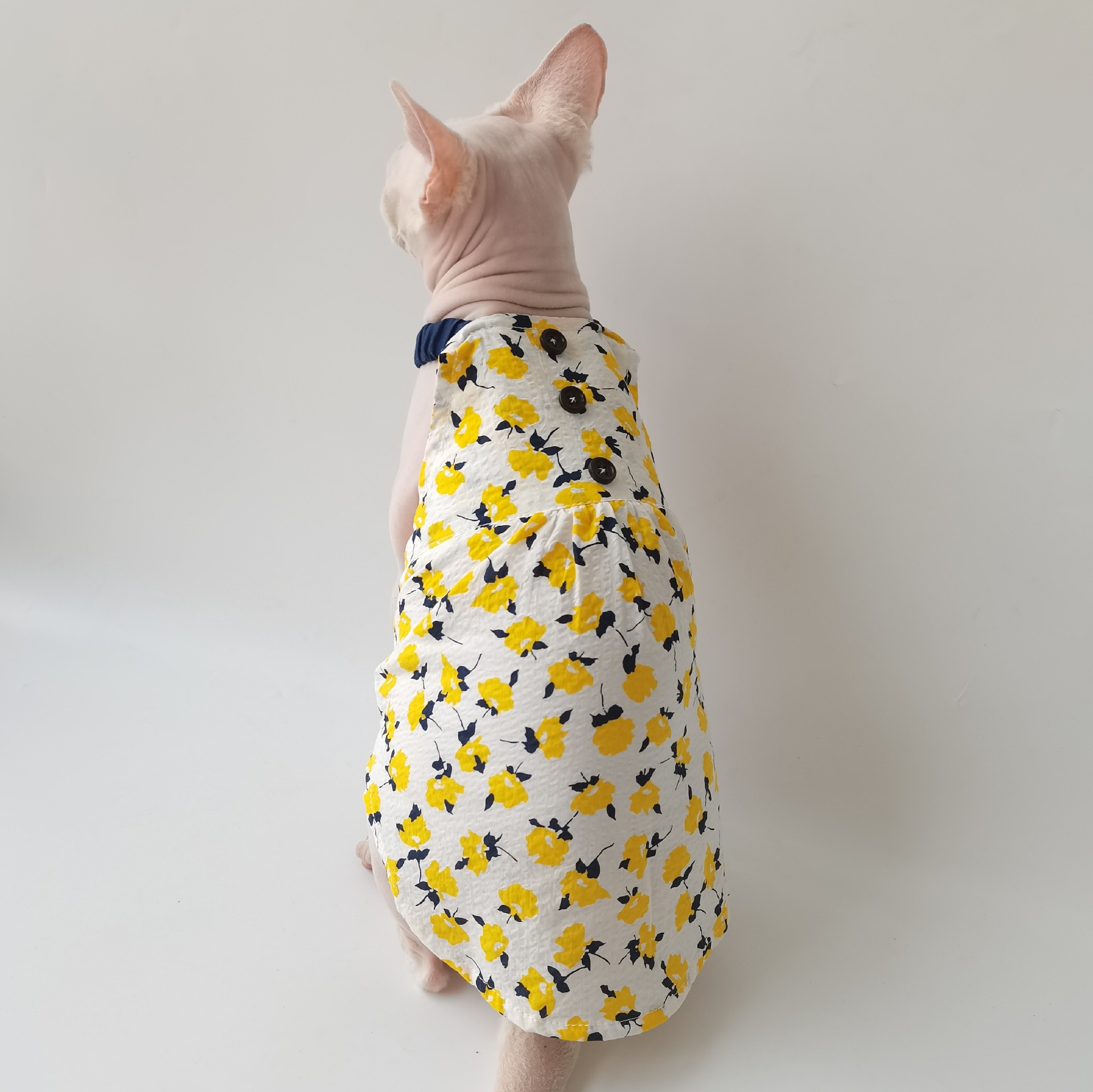 Summer Refreshing Floral Vest Skirt, All Cotton Ultra-thin Breathable Sphinx Hairless Cat German Clothing